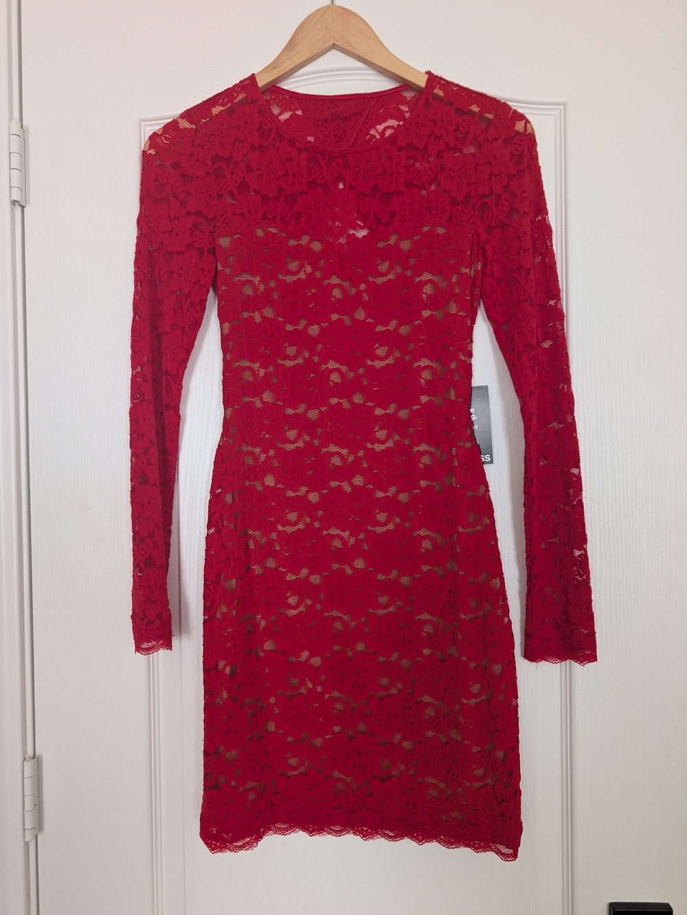 Express Red Lace Long-Sleeve Sheath Dress